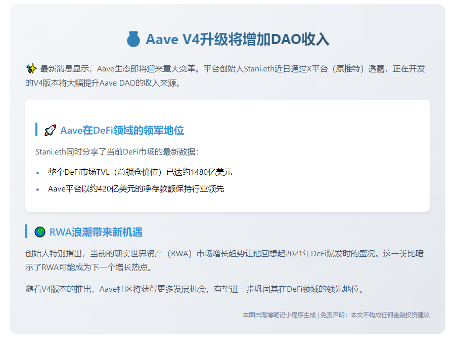 Aave V4升级将增加DAO收入