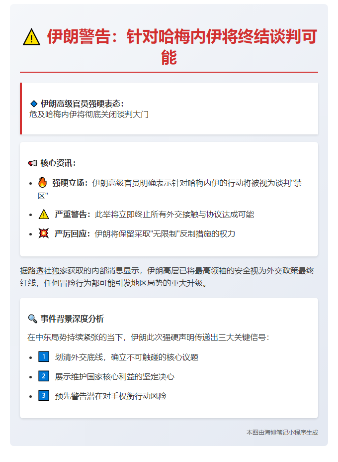 伊朗警告：针对哈梅内伊将终结谈判可能