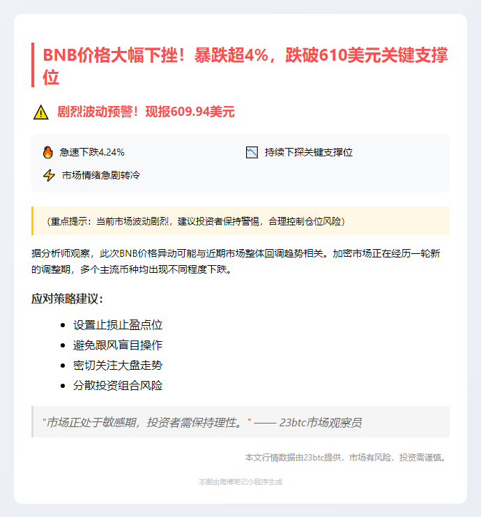 BNB跌穿610美元
