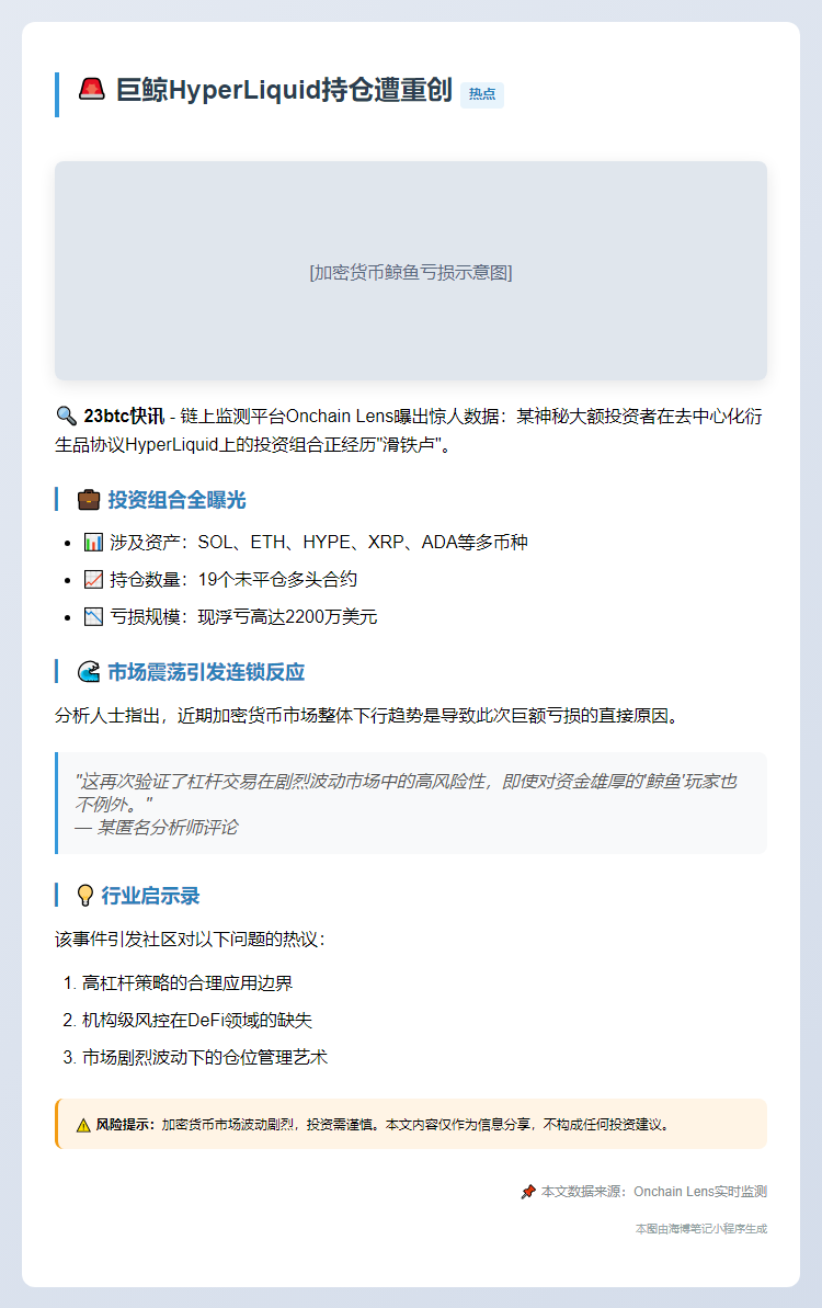 巨鲸HyperLiquid多单浮亏2200万美元