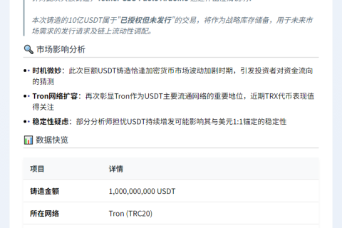 Tron网络增发10亿枚USDT