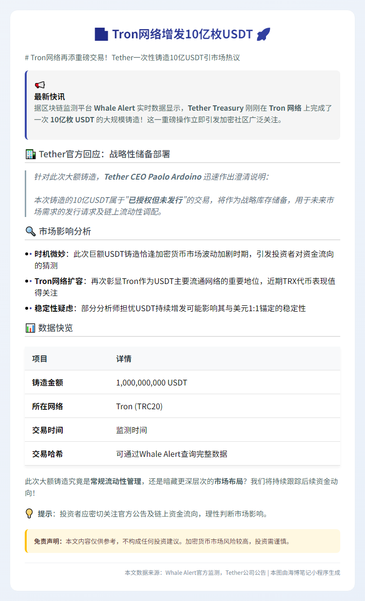 Tron网络增发10亿枚USDT