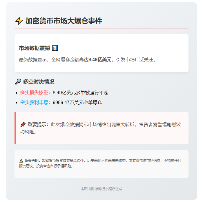 24小时爆仓9.49亿 多单主力爆仓