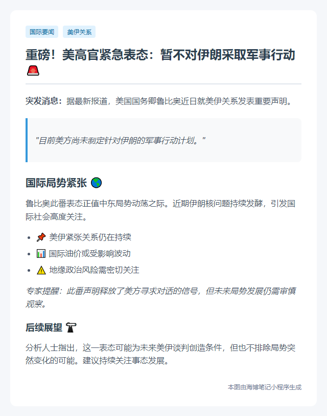 美卿称暂不计划对伊朗动武