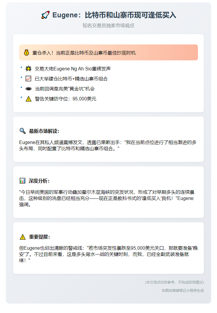 Eugene：比特币和山寨币现可逢低买入