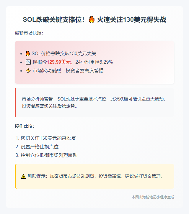 SOL跌破130美元