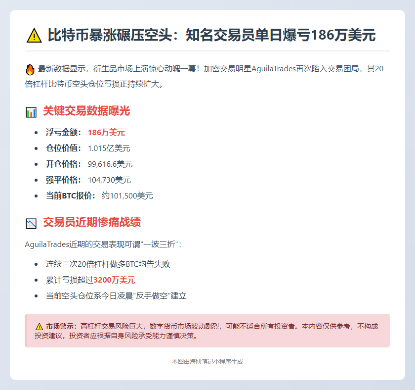 交易员186万美元亏损做空比特币