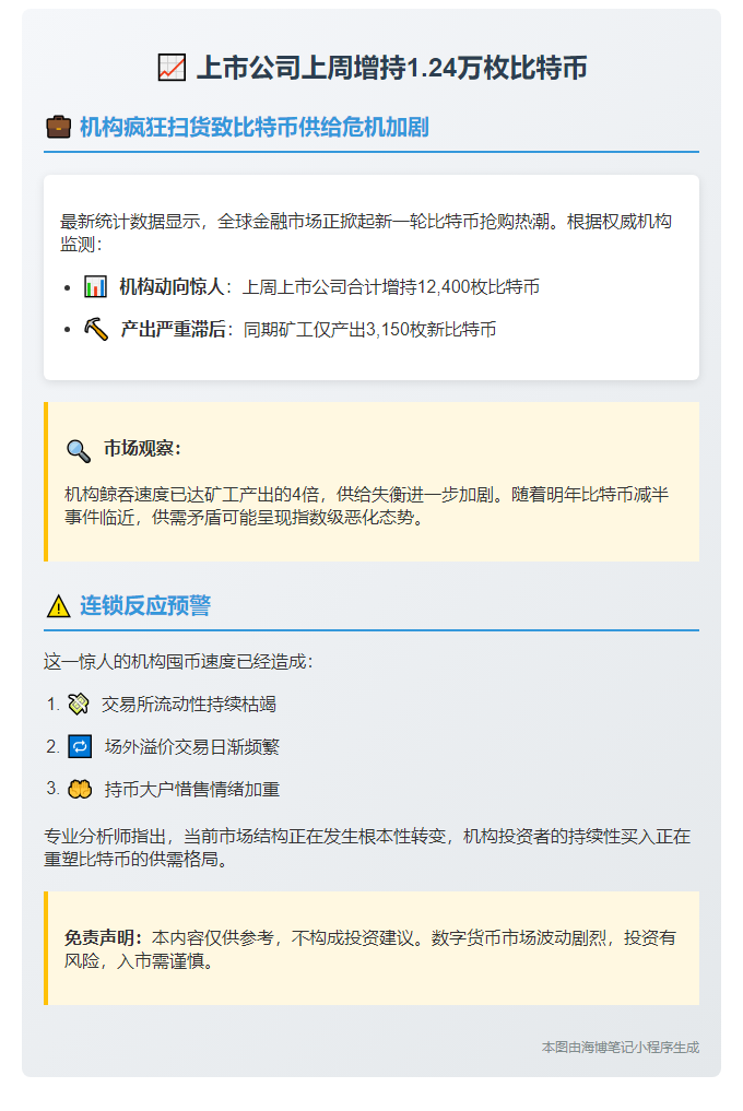 上市公司上周增持1.24万枚比特币