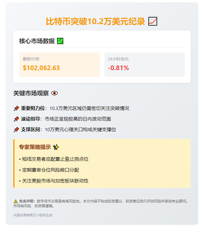 比特币冲上10.2万美元