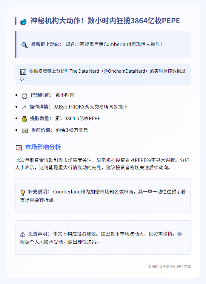Cumberland从CEX提取3864.5亿枚PEPE
