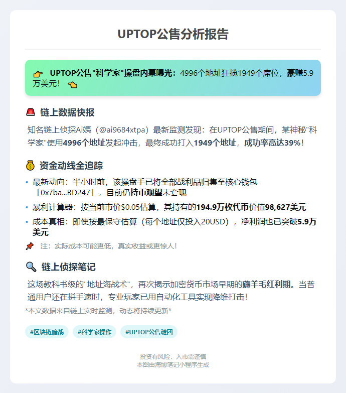 UPTOP公售4996地址仅1949成功，成功率39%