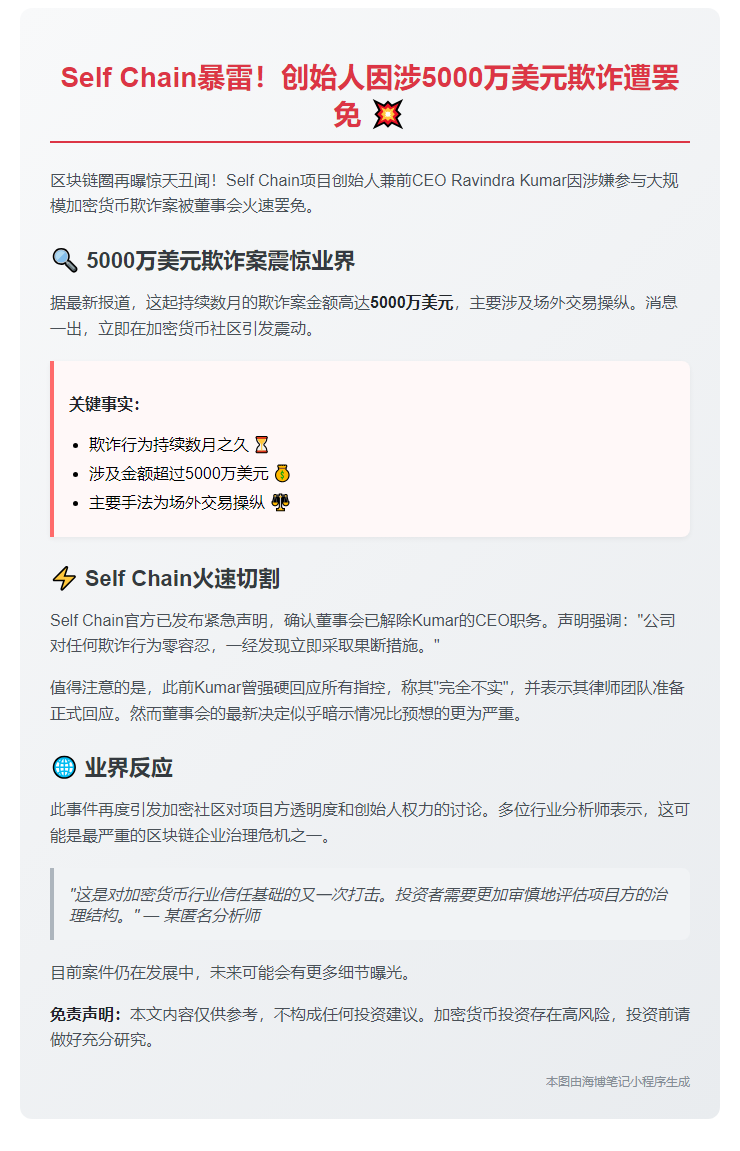 自链CEO涉嫌5000万美元加密诈骗遭罢免