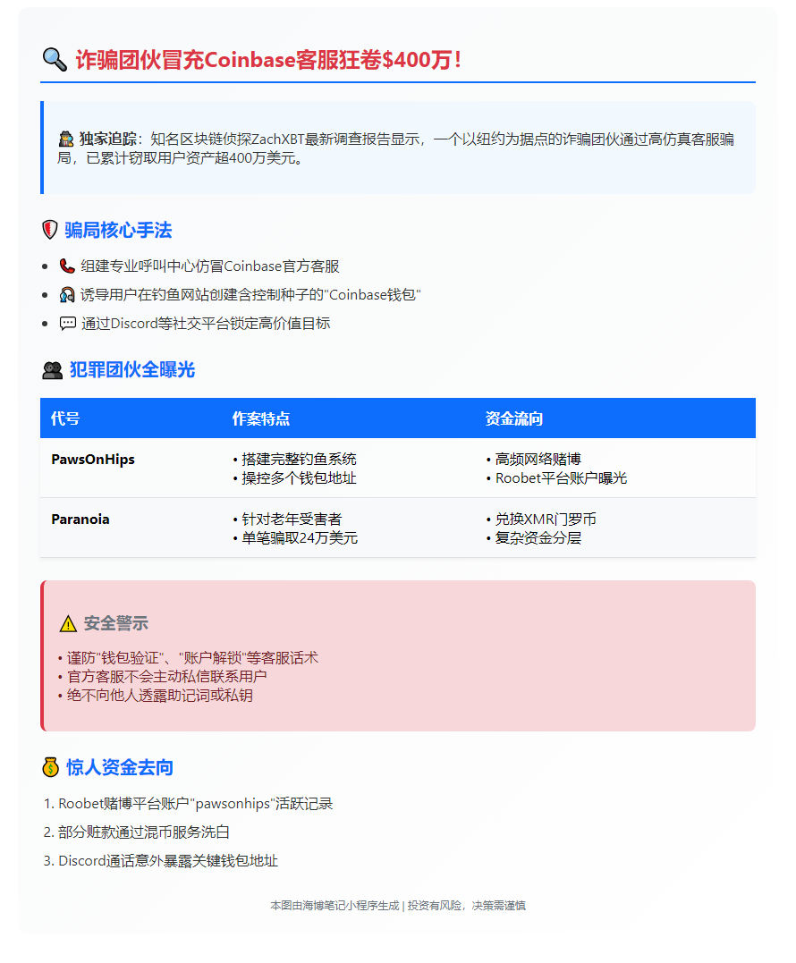诈骗者假冒Coinbase客服盗400万美元赌光