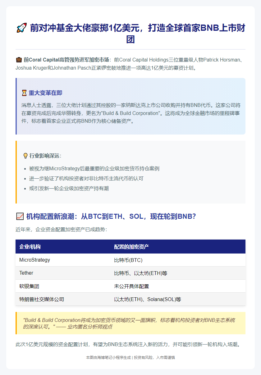 "前对冲基金高管拟募1亿美元建BNB财政策略公司"