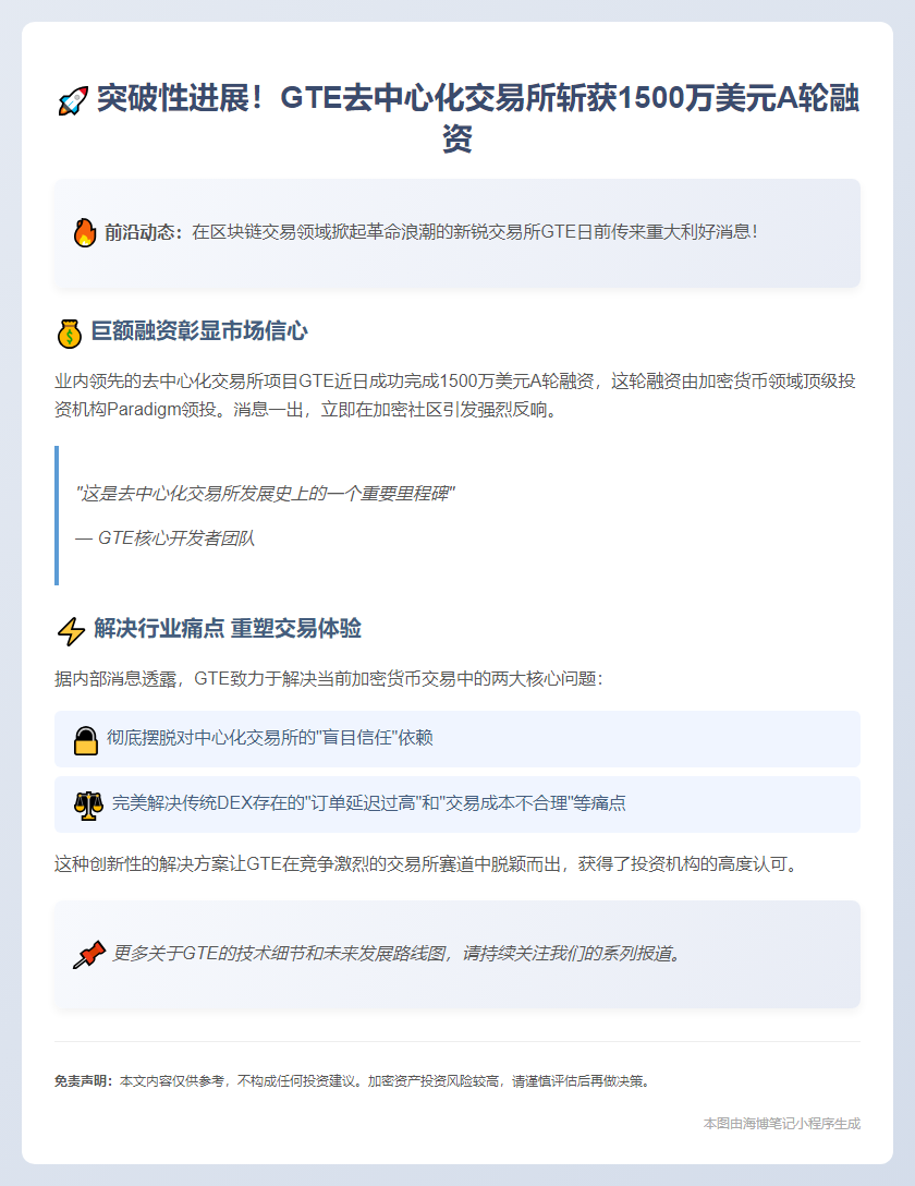 GTE交易所获1500万美元A轮融资