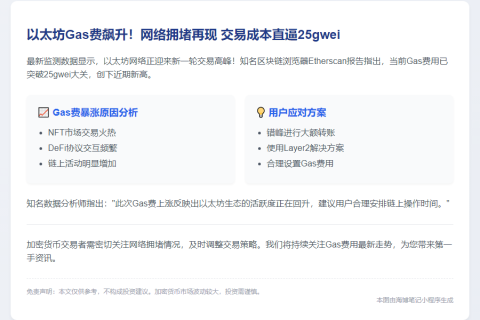 以太坊Gas费涨至25 gwei
