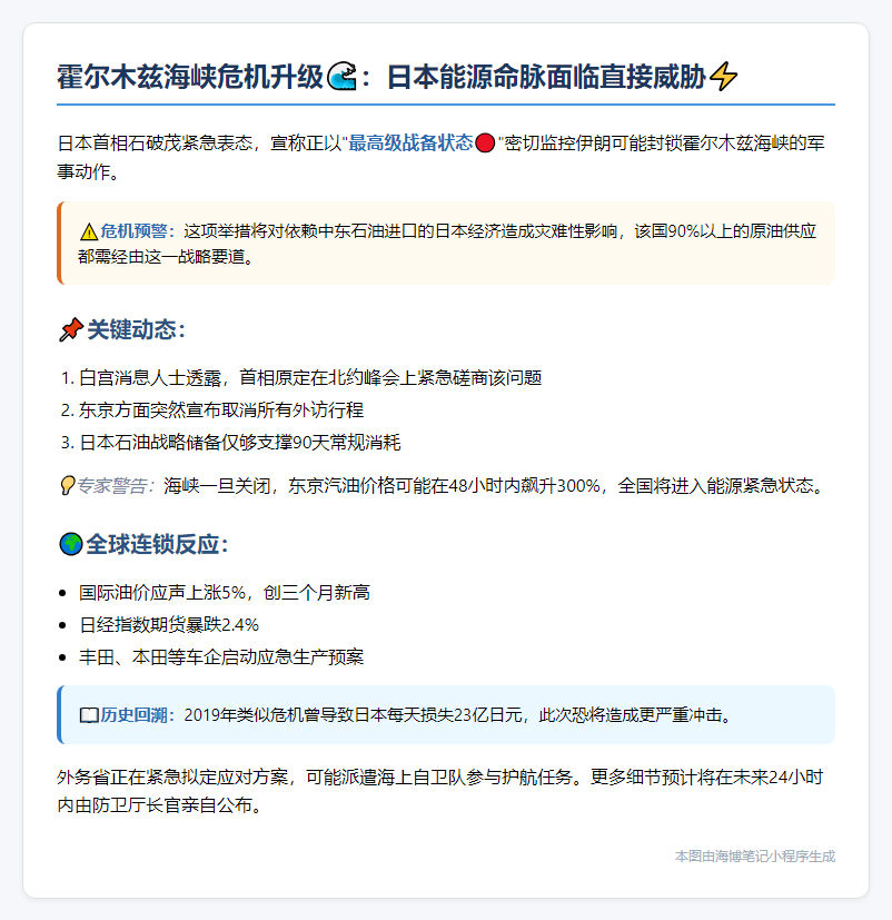 日相石破茂高度警惕霍尔木兹海峡局势