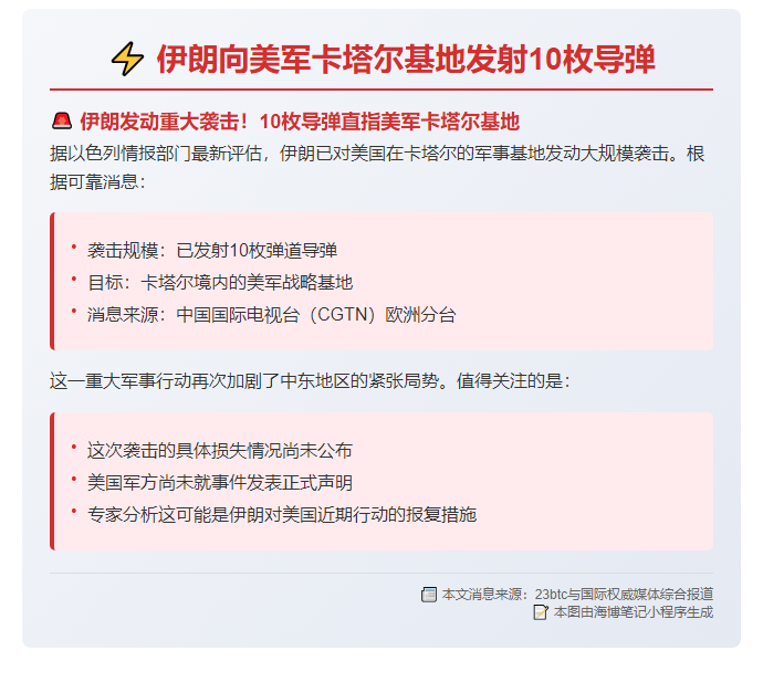 伊朗向美卡塔尔基地发射10枚导弹