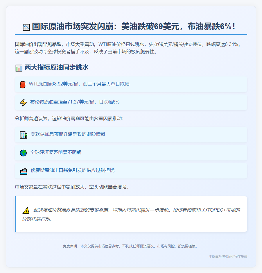 油价暴跌6%