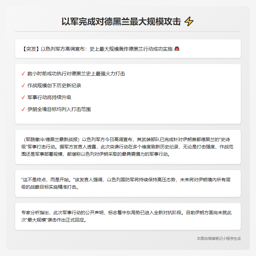 以军完成对德黑兰最大规模攻击