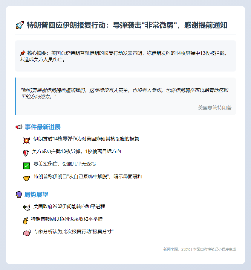 特朗普致谢伊朗预警报复