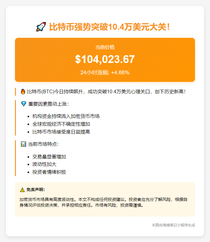 BTC突破10.4万美元