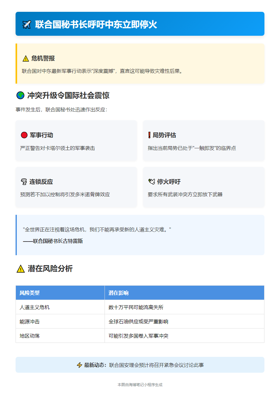[联合国秘书长呼吁中东停火]