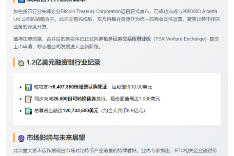 比特币公司募资超1200万美元并完成合并