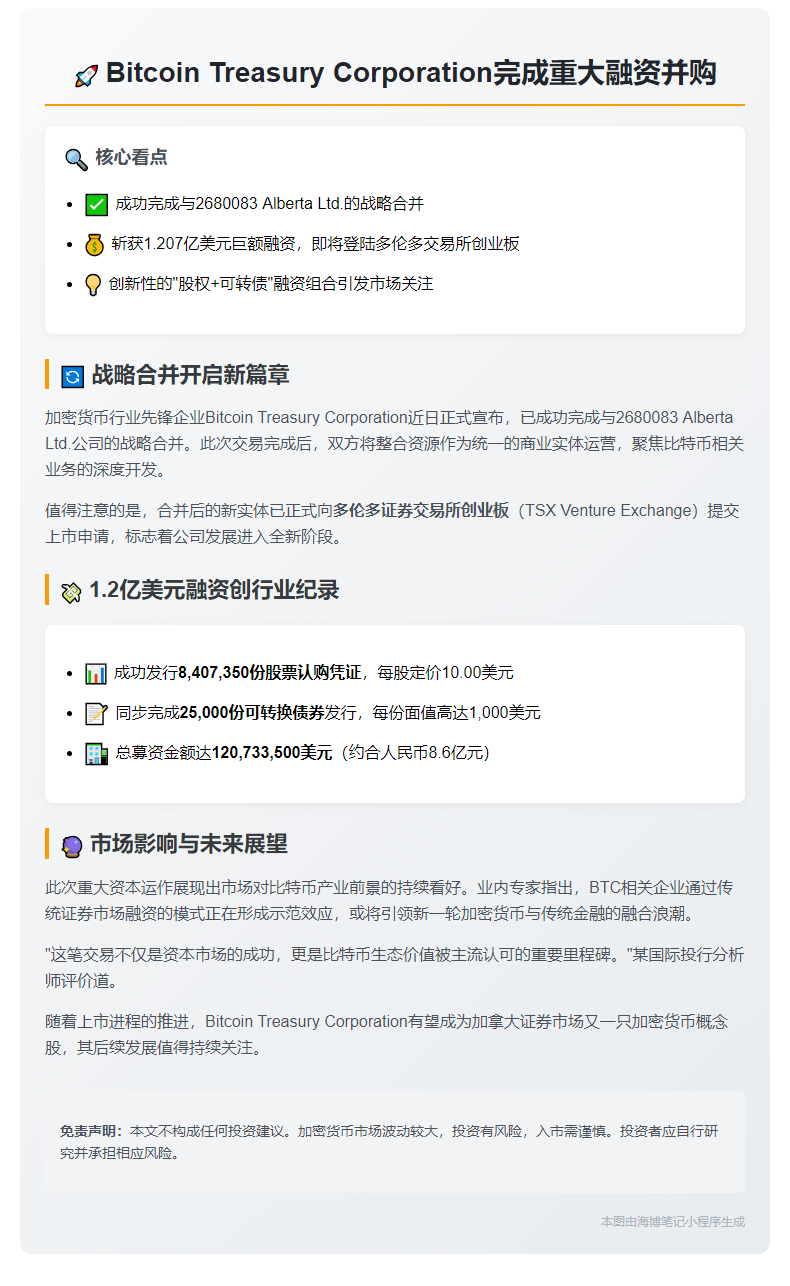 比特币公司募资超1200万美元并完成合并