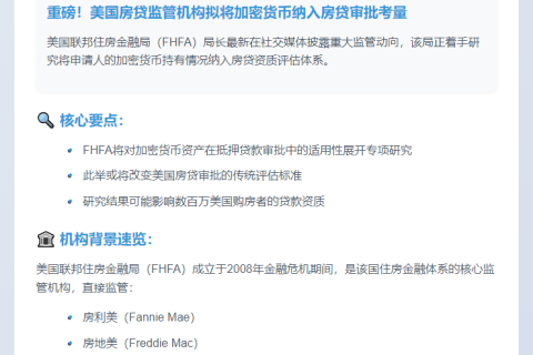 美官员研究加密货币对房贷资格影响