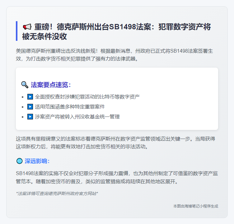 德州通过法案，可查封犯罪相关加密货币