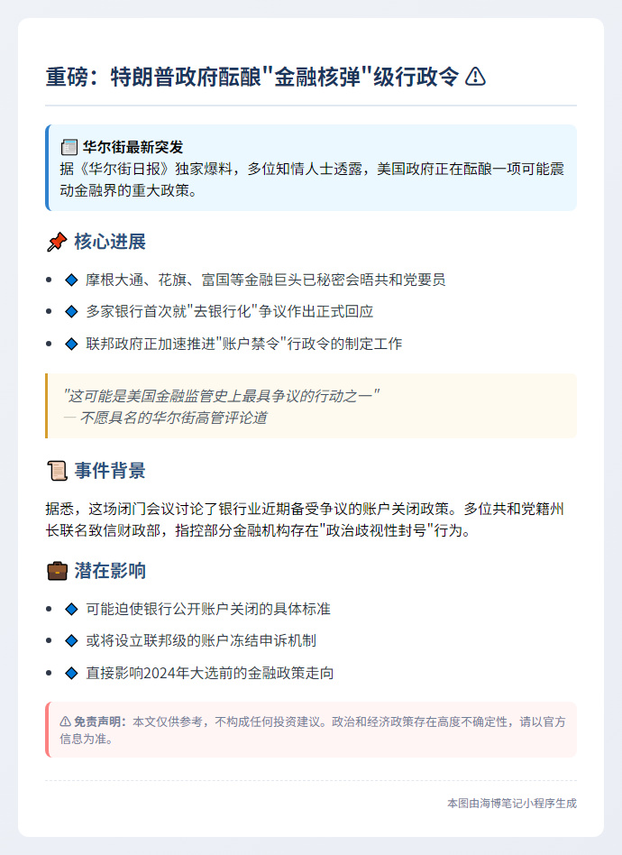 特朗普政府或禁银行账户