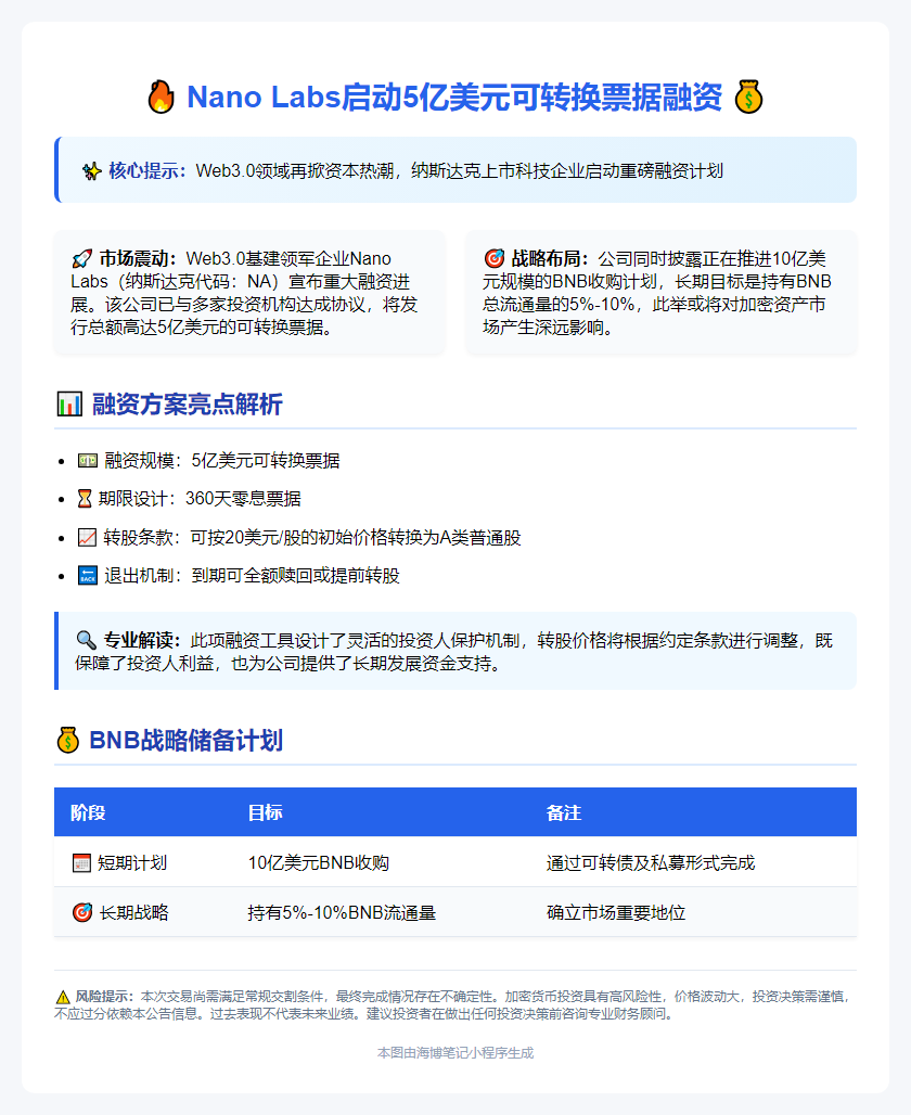 Nano Labs融资5亿美元储备BNB