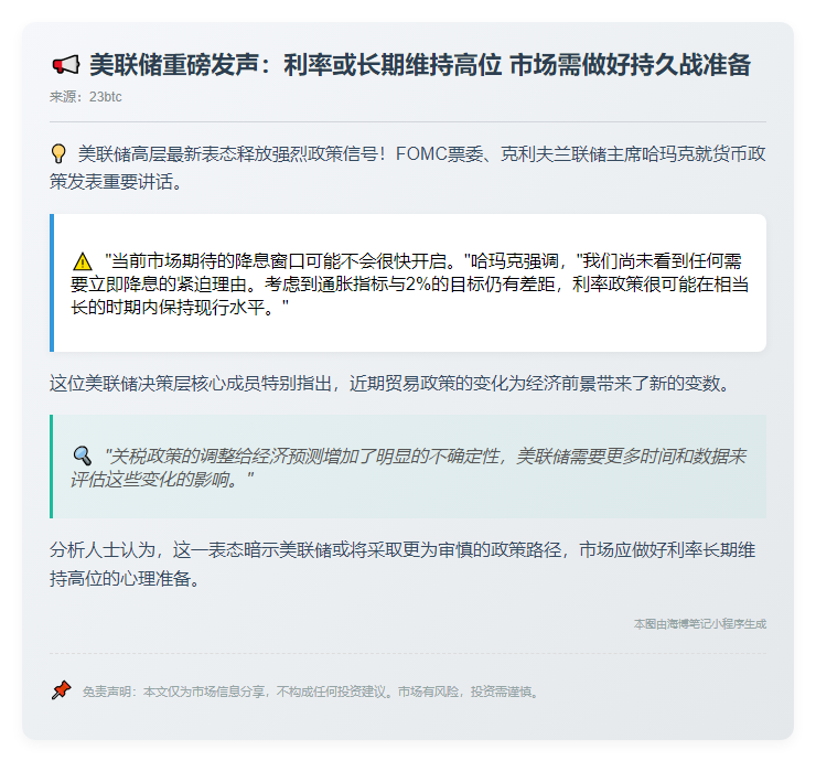 哈玛克：美联储利率或长期不变