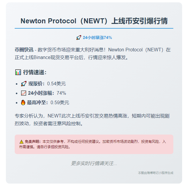 NEWT突破0.59美元，上线Binance后飙升