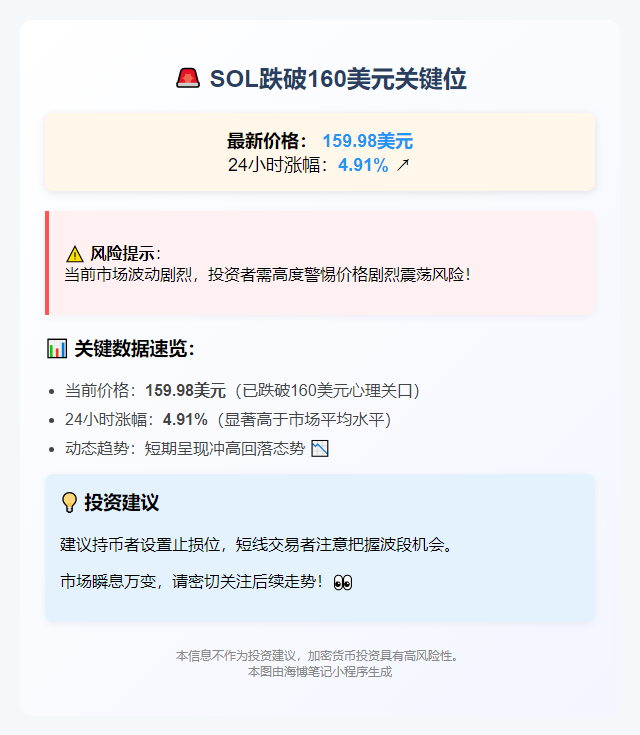 SOL跌破160美元