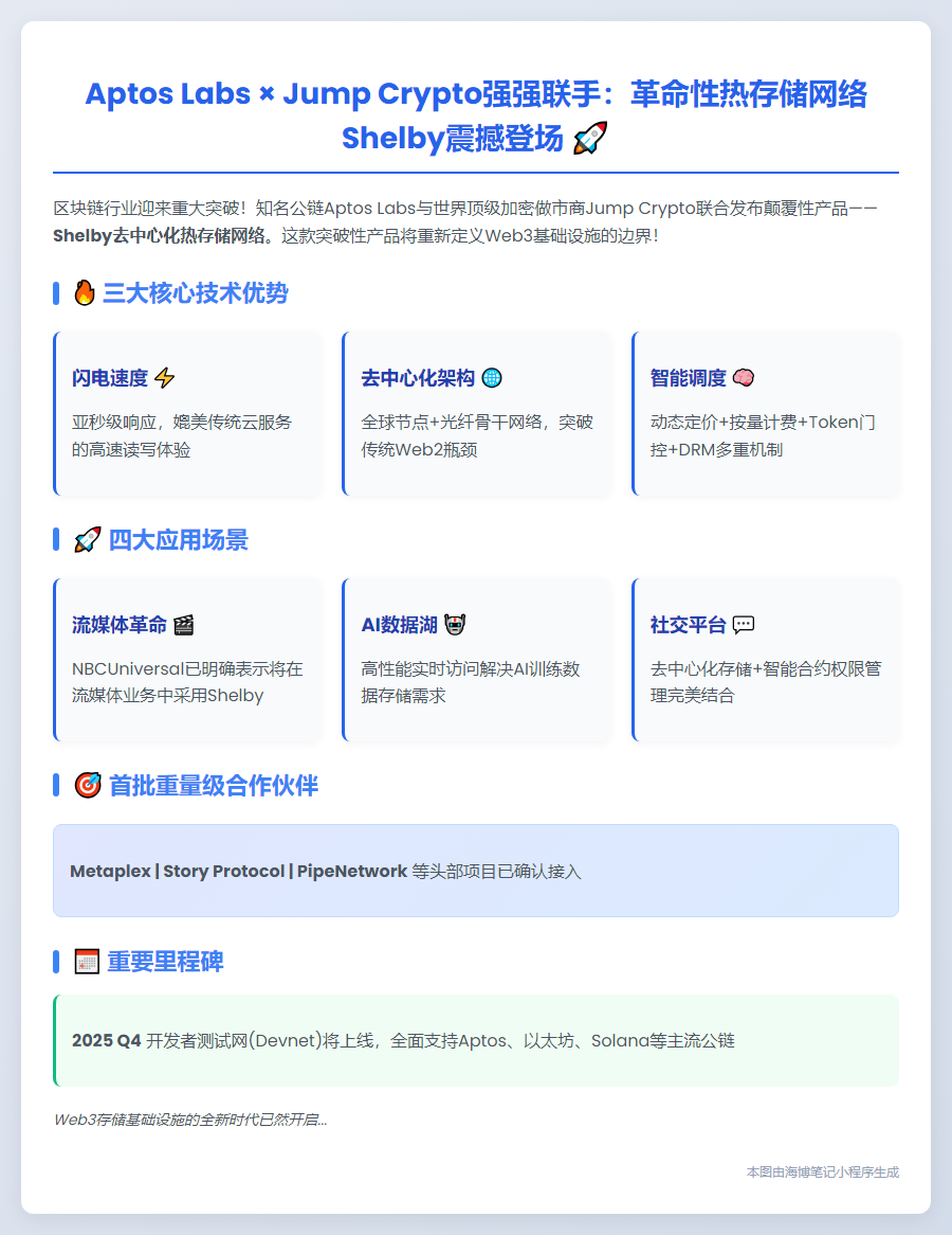 Aptos Labs联Jump Crypto发布热存储网络Shelby