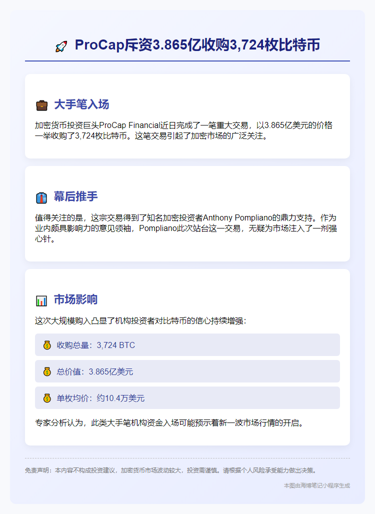ProCap斥资3.865亿收购3,724枚比特币