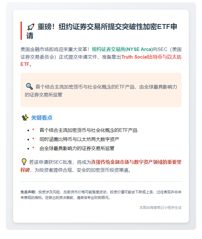 "NYSE申请推出Truth Social加密ETF"