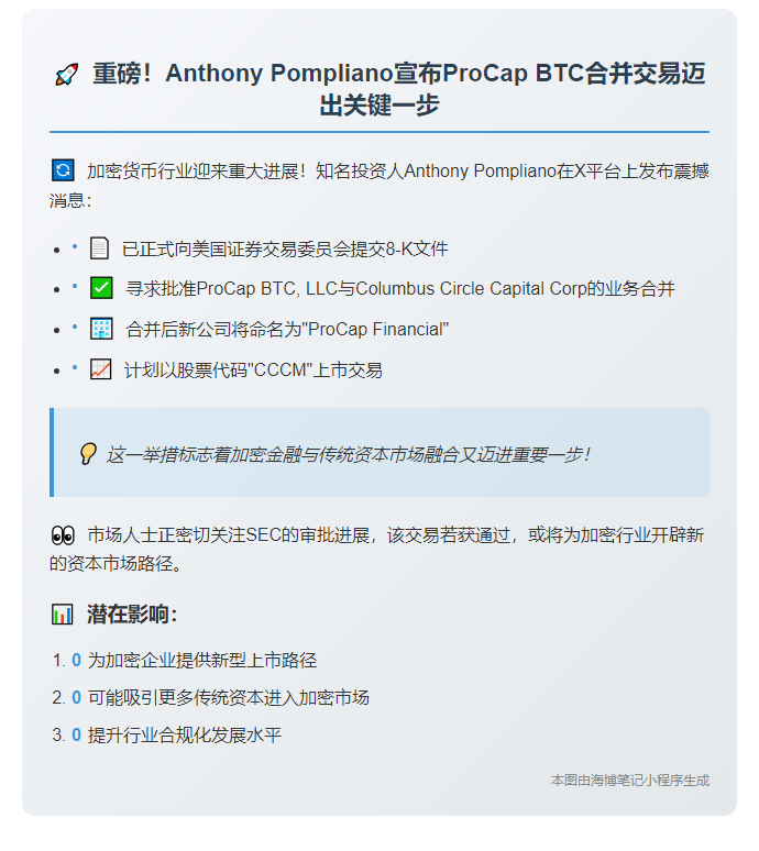 Pomp提交8-K文件推进ProCap BTC合并