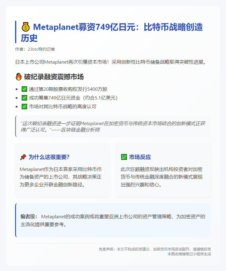 Metaplanet募资749亿日元