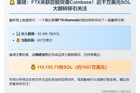 FTX关联钱包转907万美元SOL至Coinbase