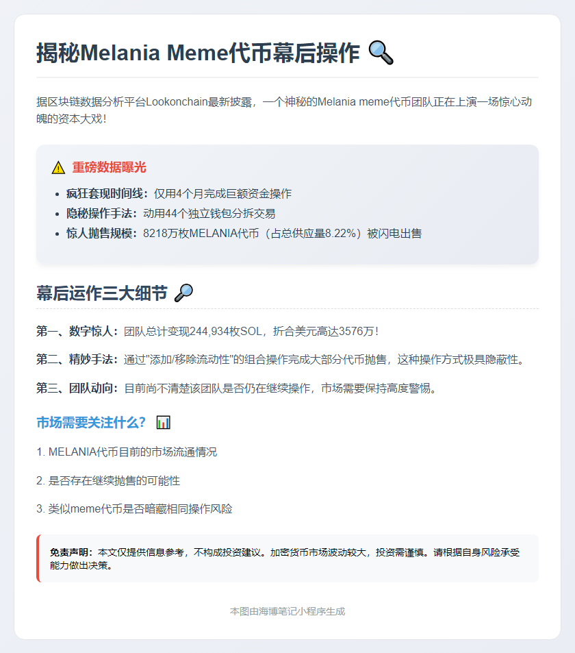 "Melania团队4个月抛售8218万代币"