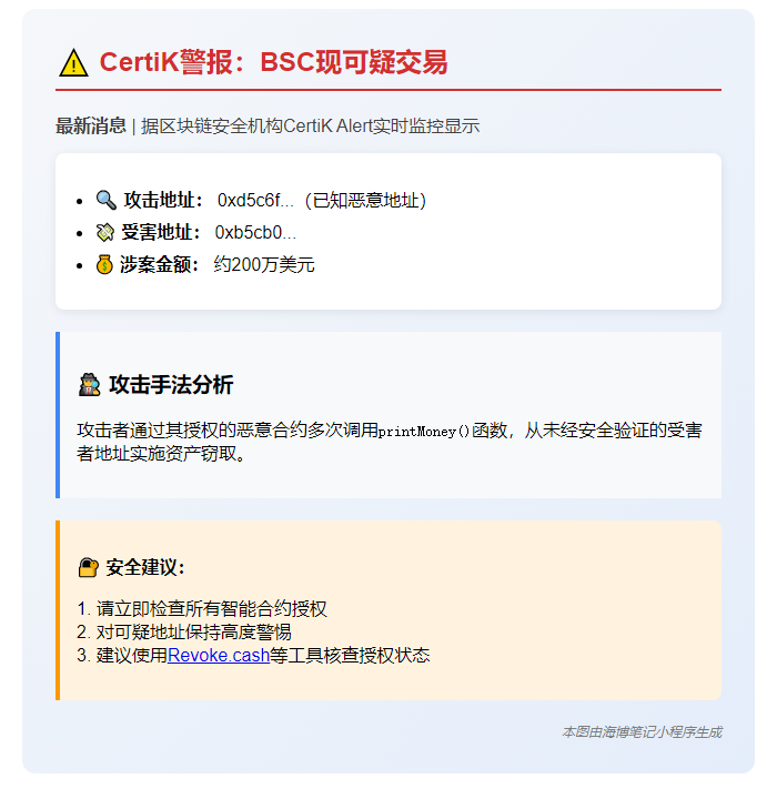 CertiK警报：BSC现可疑交易