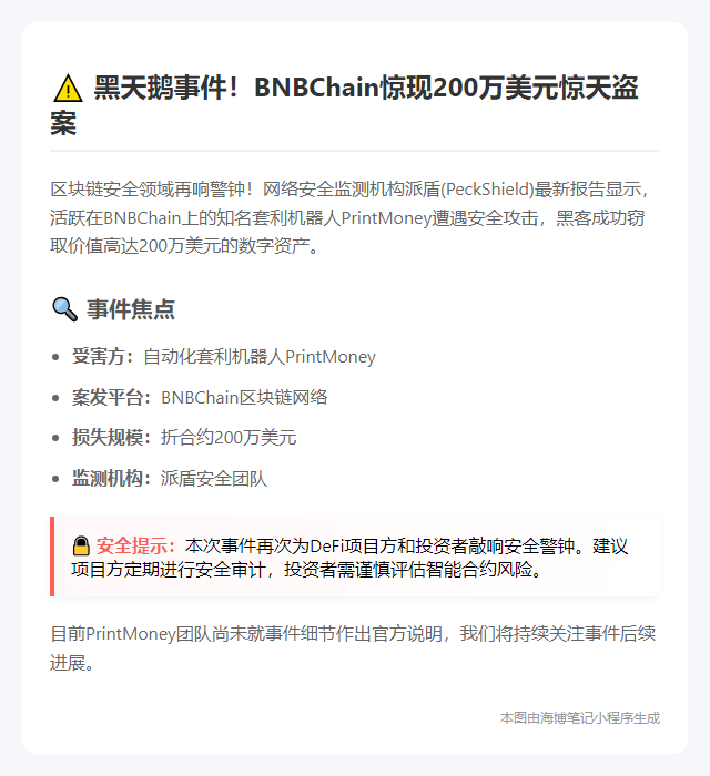 套利机器人PrintMoney被盗，损失200万美元