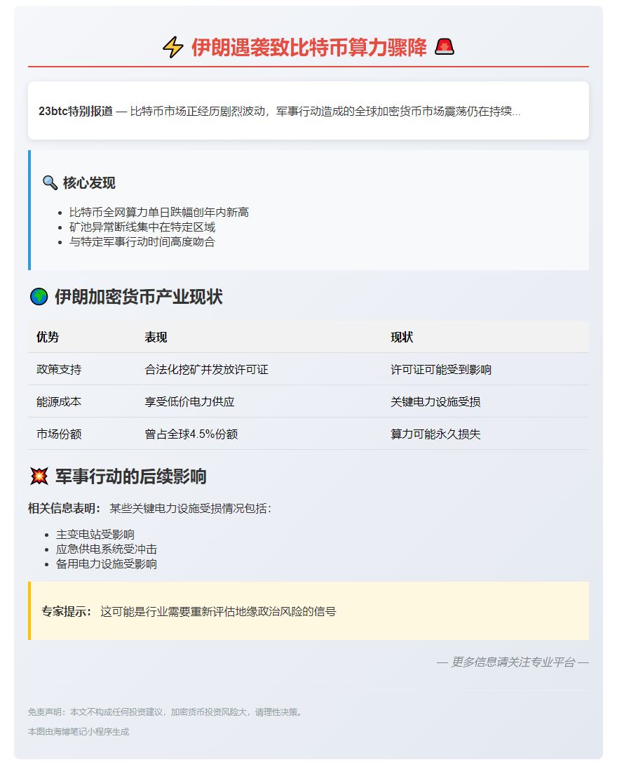伊朗遇袭致比特币算力骤降