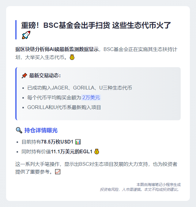 "BSC基金购入2万美元GORILLA、U代币"