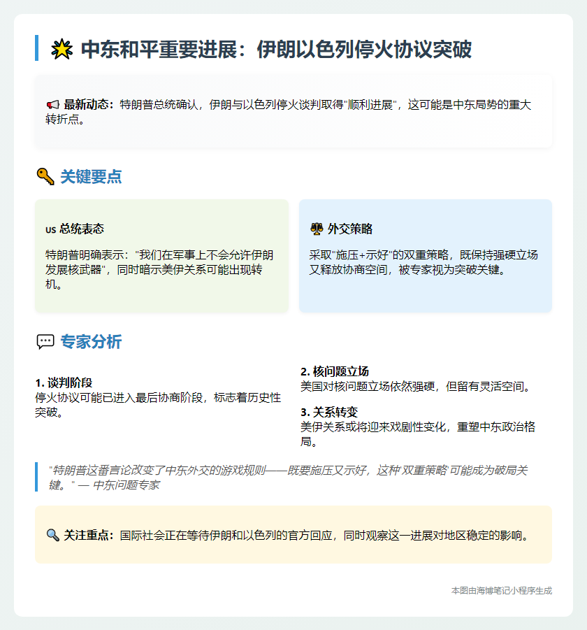 特朗普：以伊停火进展顺利