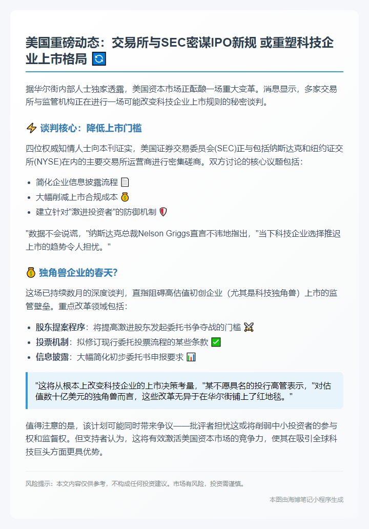 美交易所与监管机构商讨减轻上市公司负担