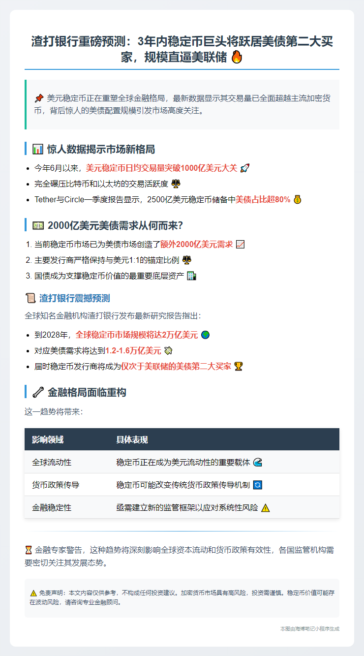 渣打：稳定币发行商或成第二大美债买家